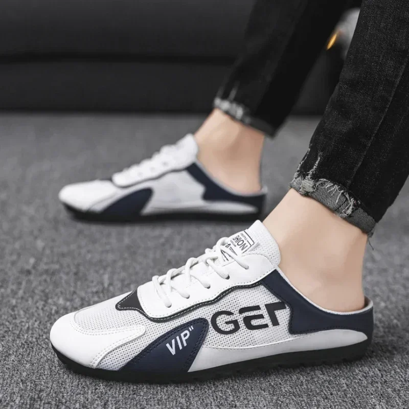 Men Slippers Baotou Shoes for Men Summer Breathable Casual Shoe Vulcanized Flats Male Sneakers Half Slip-on Shoes soft slippers summer slippers