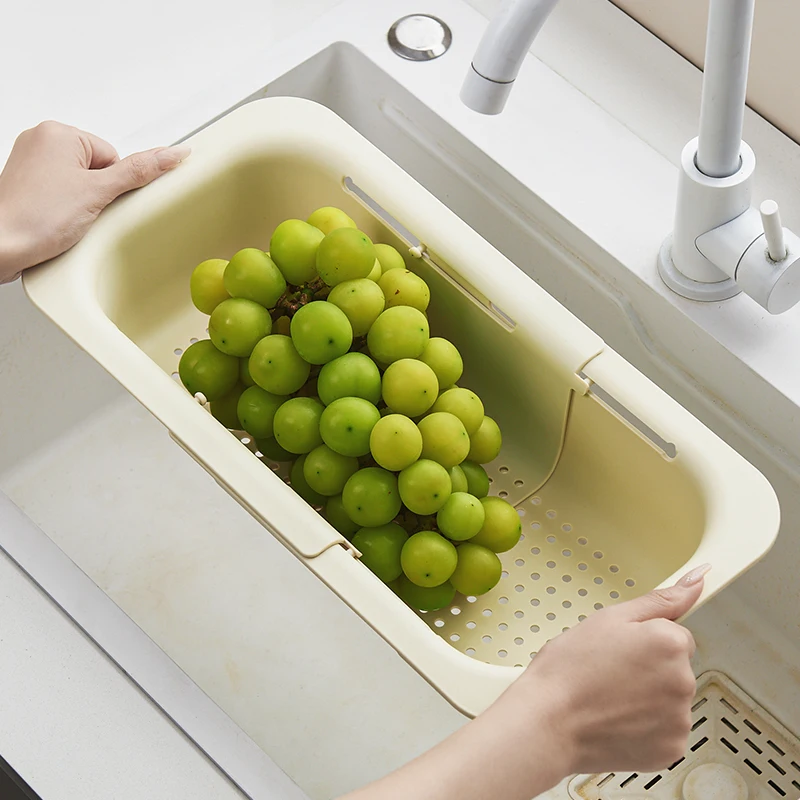 Retractable Drain Basket Kitchen Sink Drain Rack Vegetable Wash Basin Storage Rack Fruit and Vegetable Water Filter Basket Storage Box Kitchen Storage Box