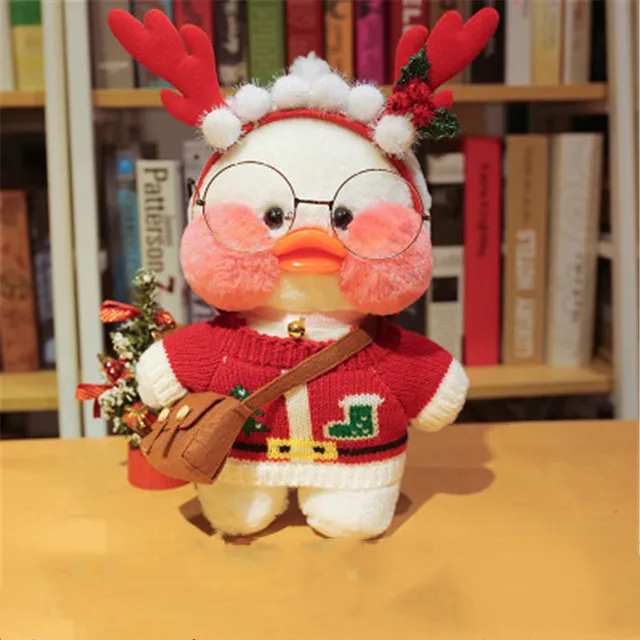 Cafe Duck 30cm Little Yellow Duck Cute Pillow Plush Toy Stuffed Doll Wearing Glasses and Clothes Cartoon Cute Toy 4