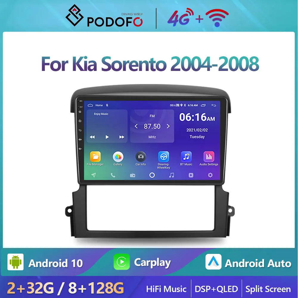 

Podofo Android 10 DSP Car Radio Multimidia Video Player Navigation GPS For Kia Sorento 2004-2008 2din 4G WIFI Carplay Head Unit