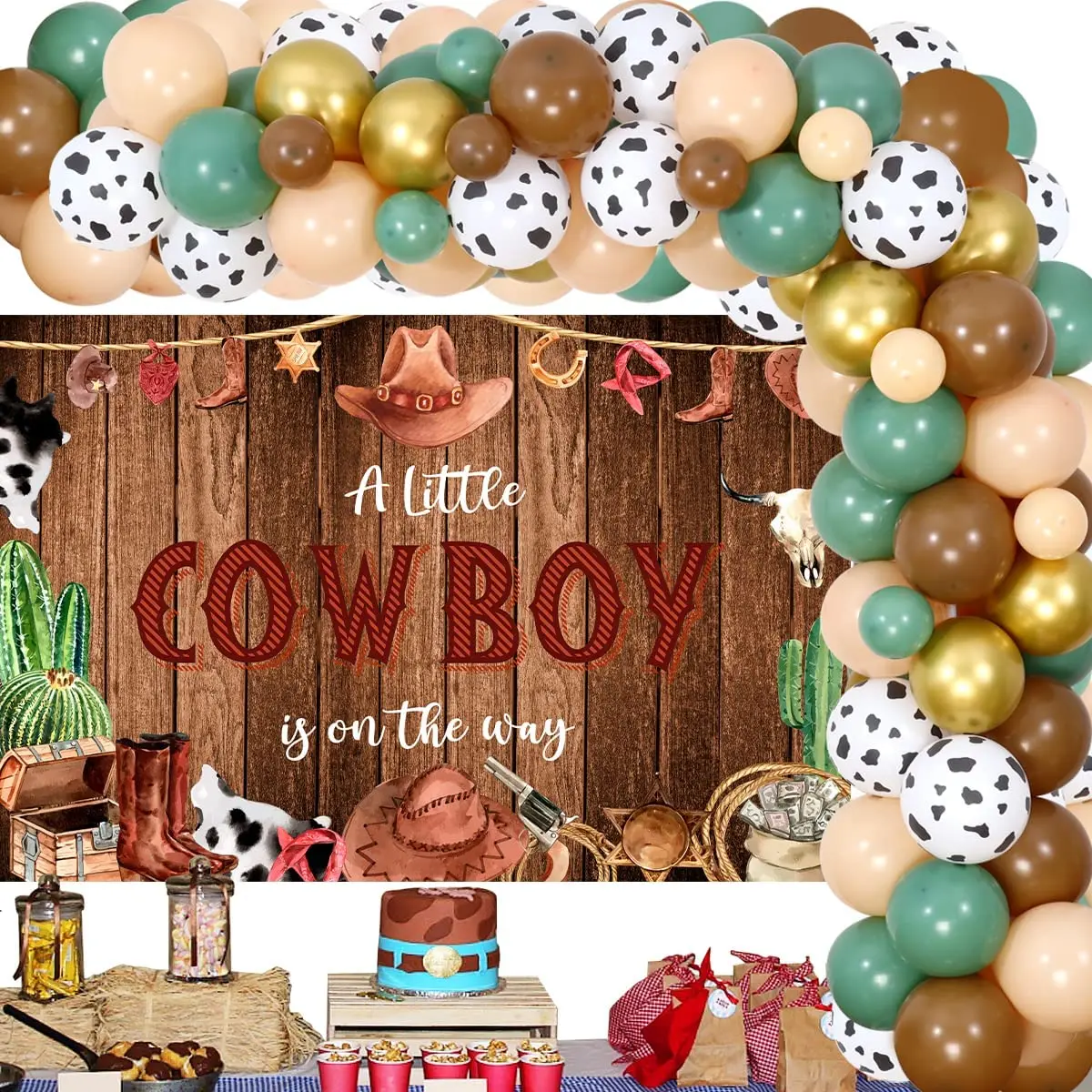 

Backdrop Sage Green Balloon Garland Kit, Baby Shower Decorations, A Little Cowboy Is on the Way, Western Wild Supplies