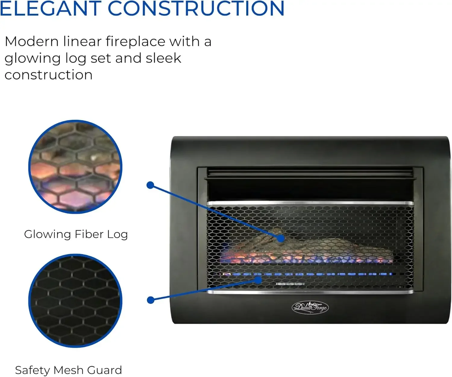 Ventless Linear Wall Gas Fireplace - 26,000 BTU, T-STAT, Model DF300L 2