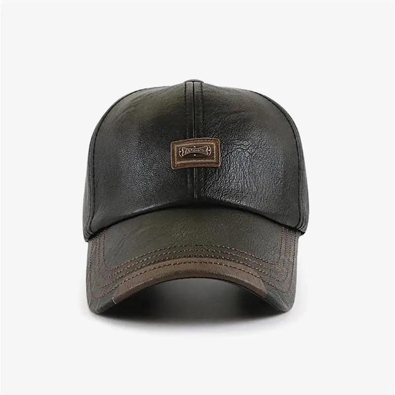 Baseball Cap Casual Fashion Hat Autumn And Winter Thin Plus Velvet Cap Leather Baseball Cap For Men 2024 New Fashion 2