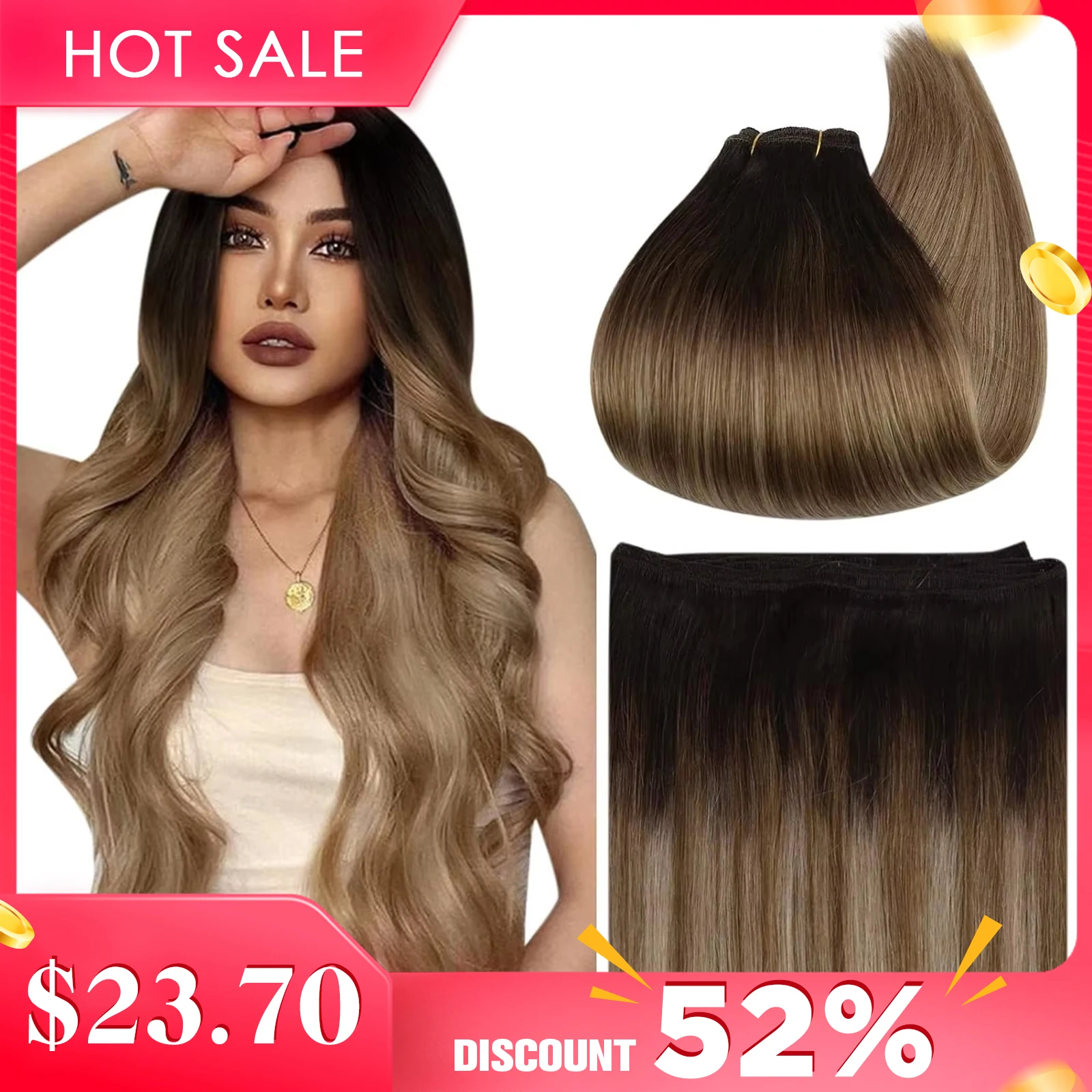 Human Hair Extensions Ugeat Sew in Soft Natural Dark Root Bundles for Women Weaves 100G Remy Human