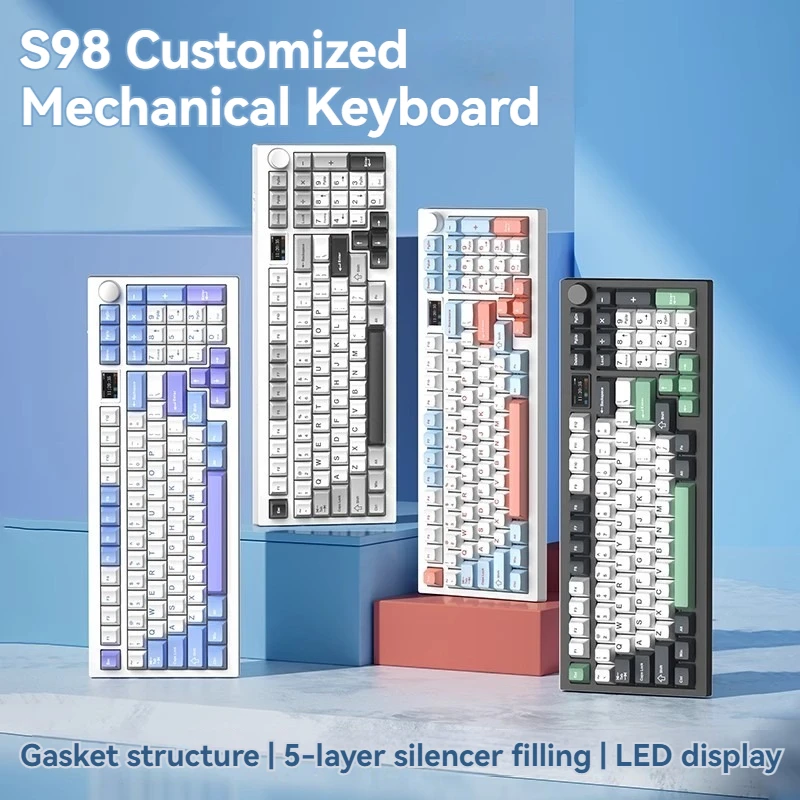 

S98 Mechanical Keyboard Customized with Knob Three-Mode RGB Gasket Hot Swap Bluetooth Wireless Keyboard Gamer Office E-Sports