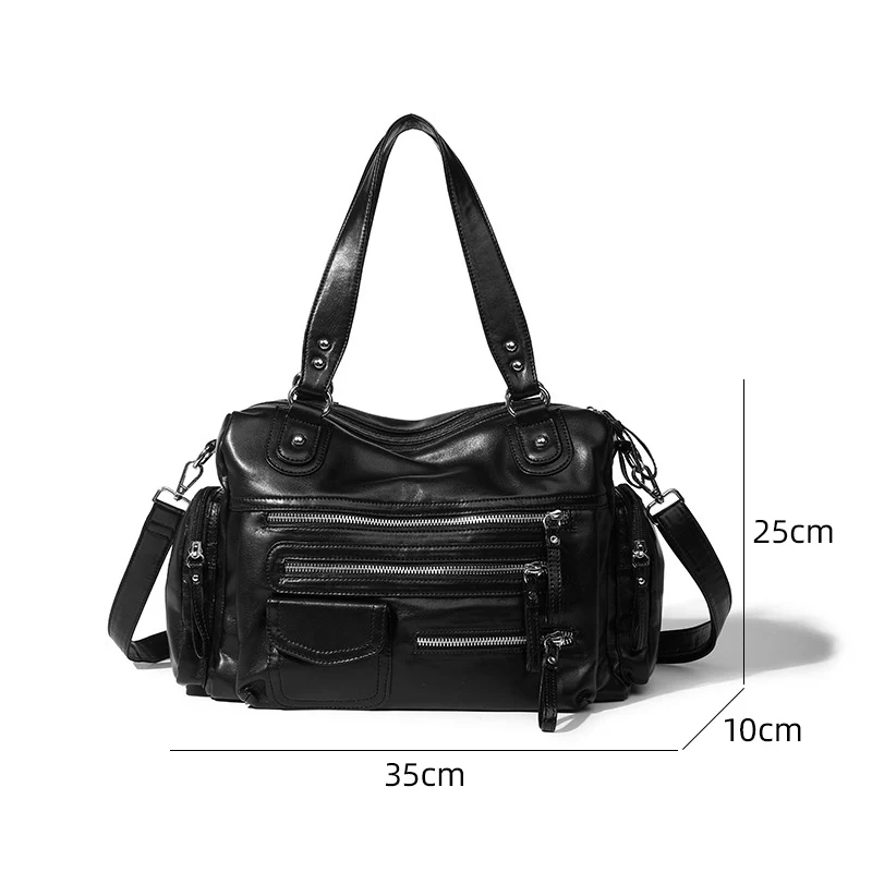 Retro Tote Bag PU Soft Motorcycle Bags Travel Zipper Pocket Fashion Crossbody Pack Outdoor Camping Hiking Weekend Satchel Women, storage bag, travel bags, leisure bag, canvas tote bag