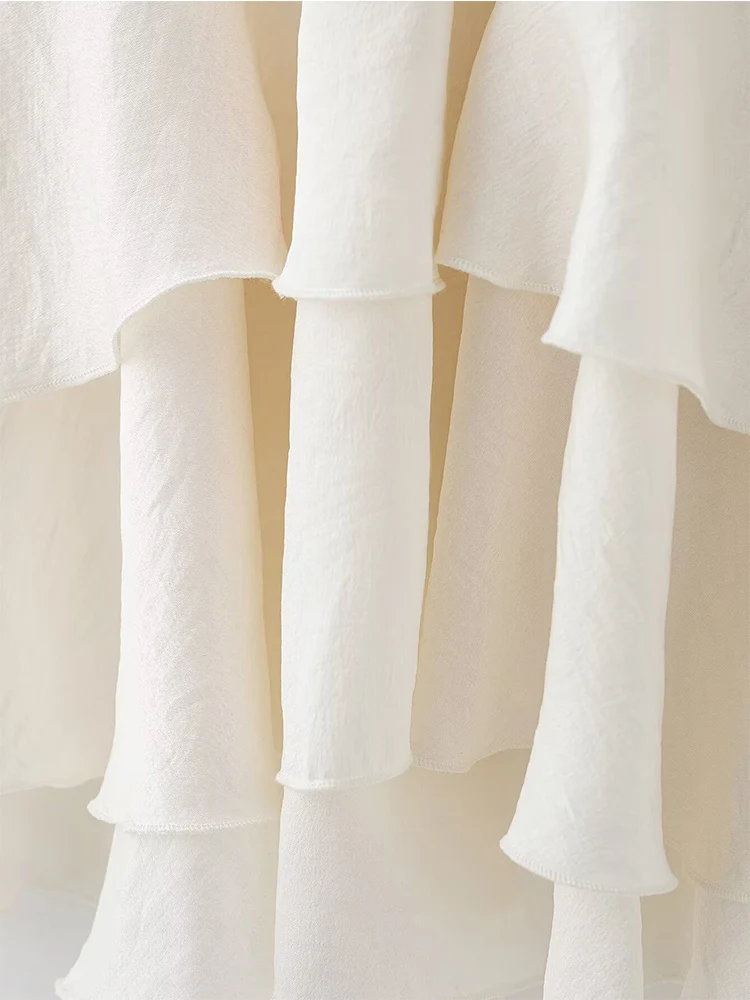 TFMLN Sweet Women Solid Tierred Blouses Fashion Chic Causal O-neck Long Flare Sleeve Ruffles Pullover Tops 2025 Spring Summer