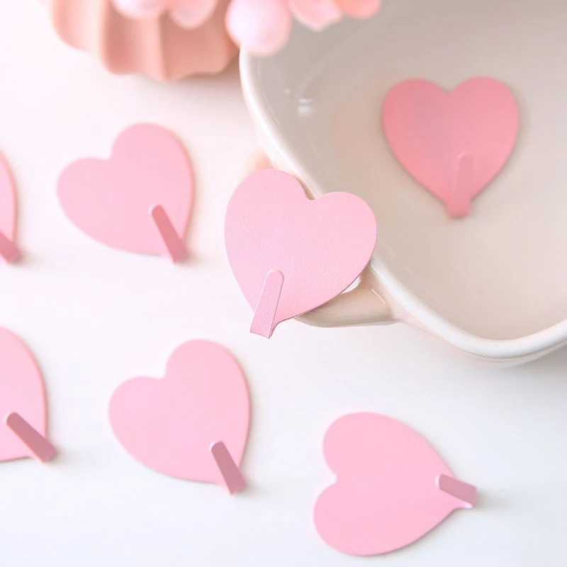 Heart Shaped Wall Hooks Iron Pink Decorative Hook Room Key Hanger Self Adhesive Coat Hat Hanger Wedding Home Decoration 3