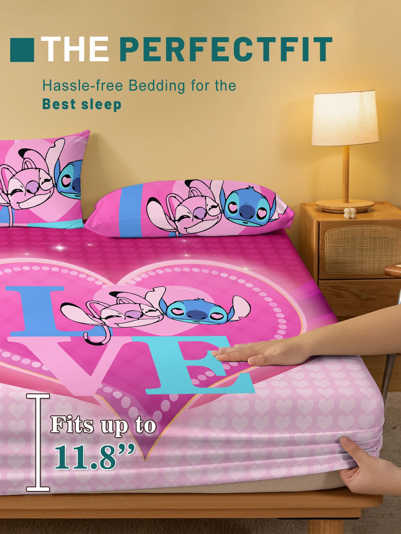 1 cartoon cute Stitch pattern digital printed frosted Fitted Sheet,bedroom printed bed cover,bedding(No pillowcase) 3