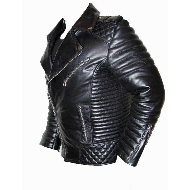 Men's Black Genuine Leather Jacket Quilted Biker Lightweight Leather Jacket