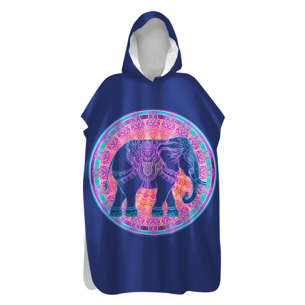 

Ethnic Elephant Ganesha Hooded Poncho Towel Quick Dry, Vacation Travel Spa,Swim,Beach Changing Robe, Sand Free Drop Shipping