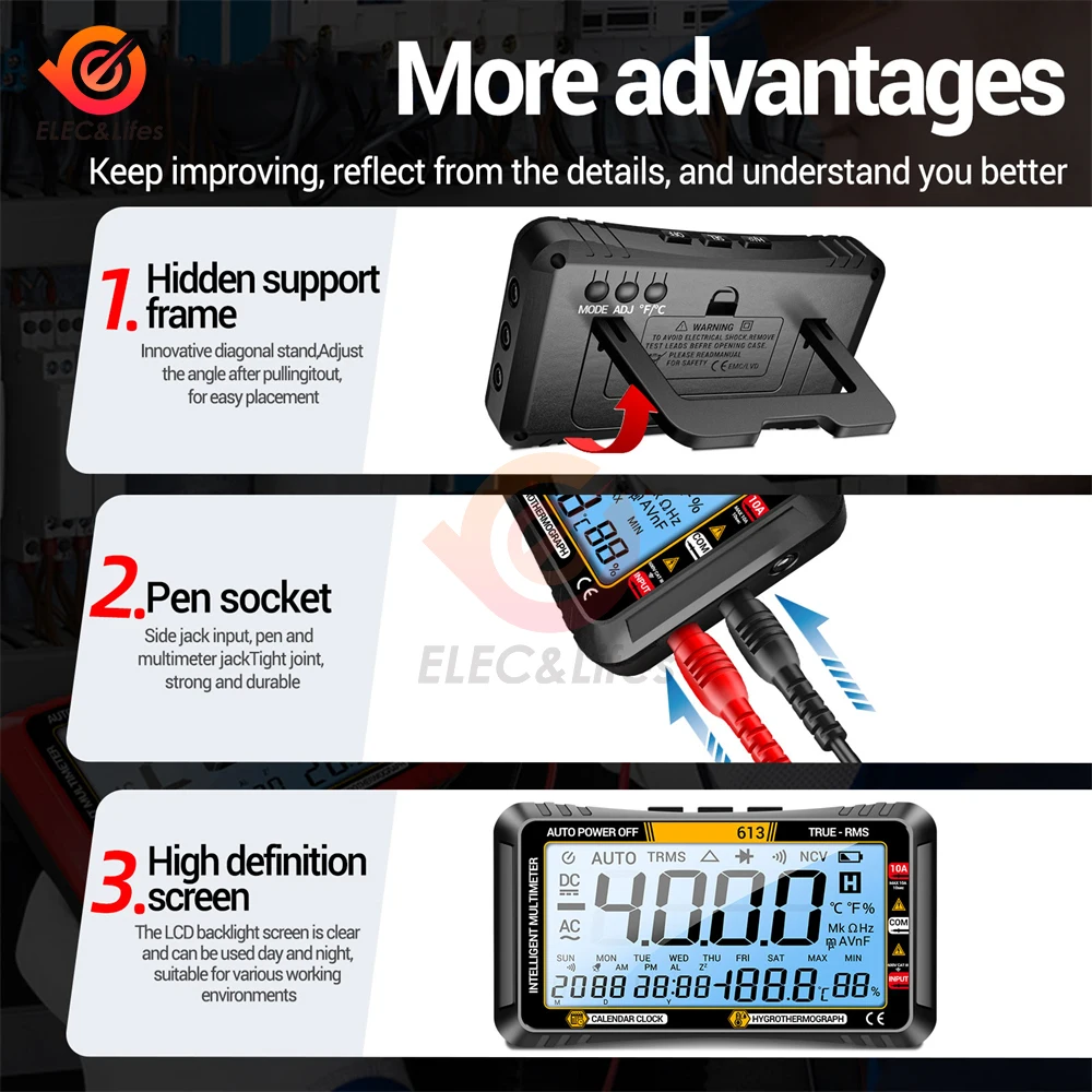 Smart Multimeter Real-time Power-off Measuring Tester AC/DC Ammeter Voltmeter 4000 Count Digital Multimetro 613 Test Tools