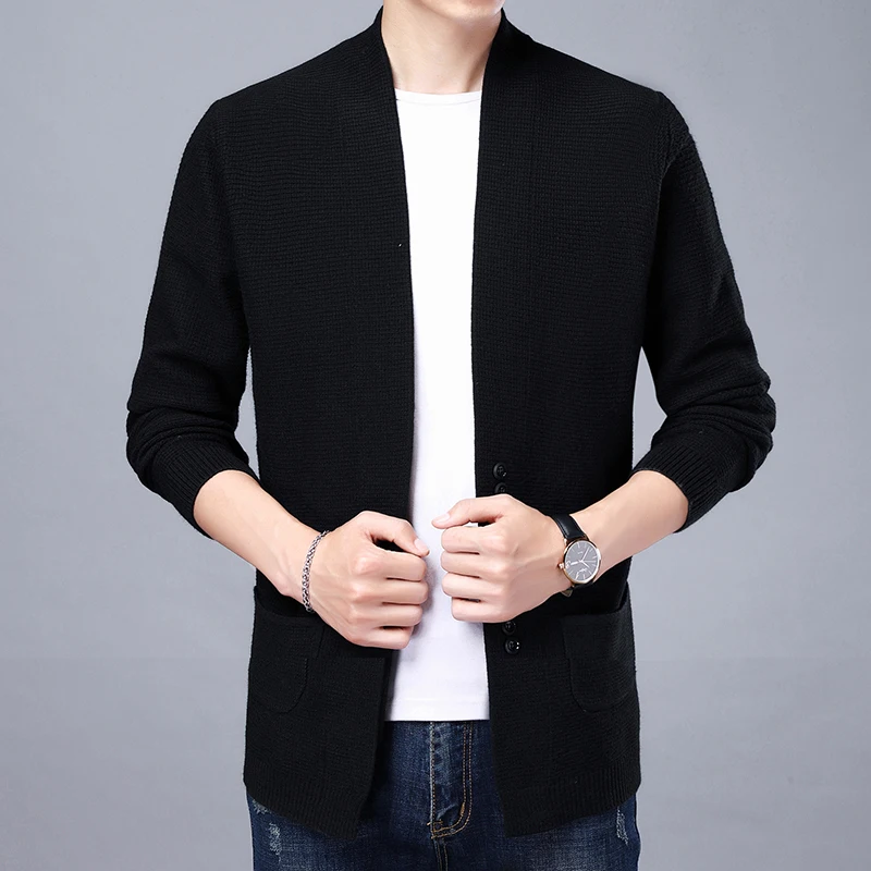 Autumn Winter Knitted Cardigan Men Fashion Slim Fit Sweater outerwear Mens Solid Color V Neck Casual Korean Knit Cardigan Man 3