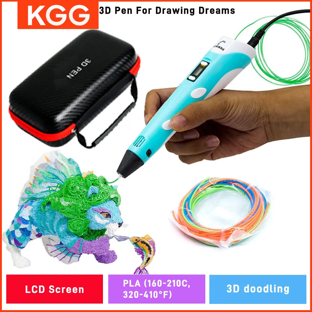3D Printing Pen 3D Printing Pen 9/50/100/200M PLA Filament LED Display With Travel PU Case DIY Drawing Pens Stimulate Creativity Kids Boys Toys