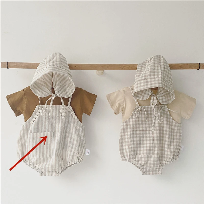 baby floral clothing set Infant Boy Girl Clothing Sets Summer New Casual Plaid Striped Suspender Bodysuit for Newborns Cotton Kids Clothes Girls Costumes baby clothes in sets	 Baby Clothing Set