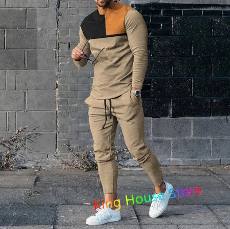 Men's Trend Trouser Tracksuits 3D Printed Street Sportwear Autumn Men Oversized Long Sleeve Tshirt Trouser Sets 2 Pieces Outfits