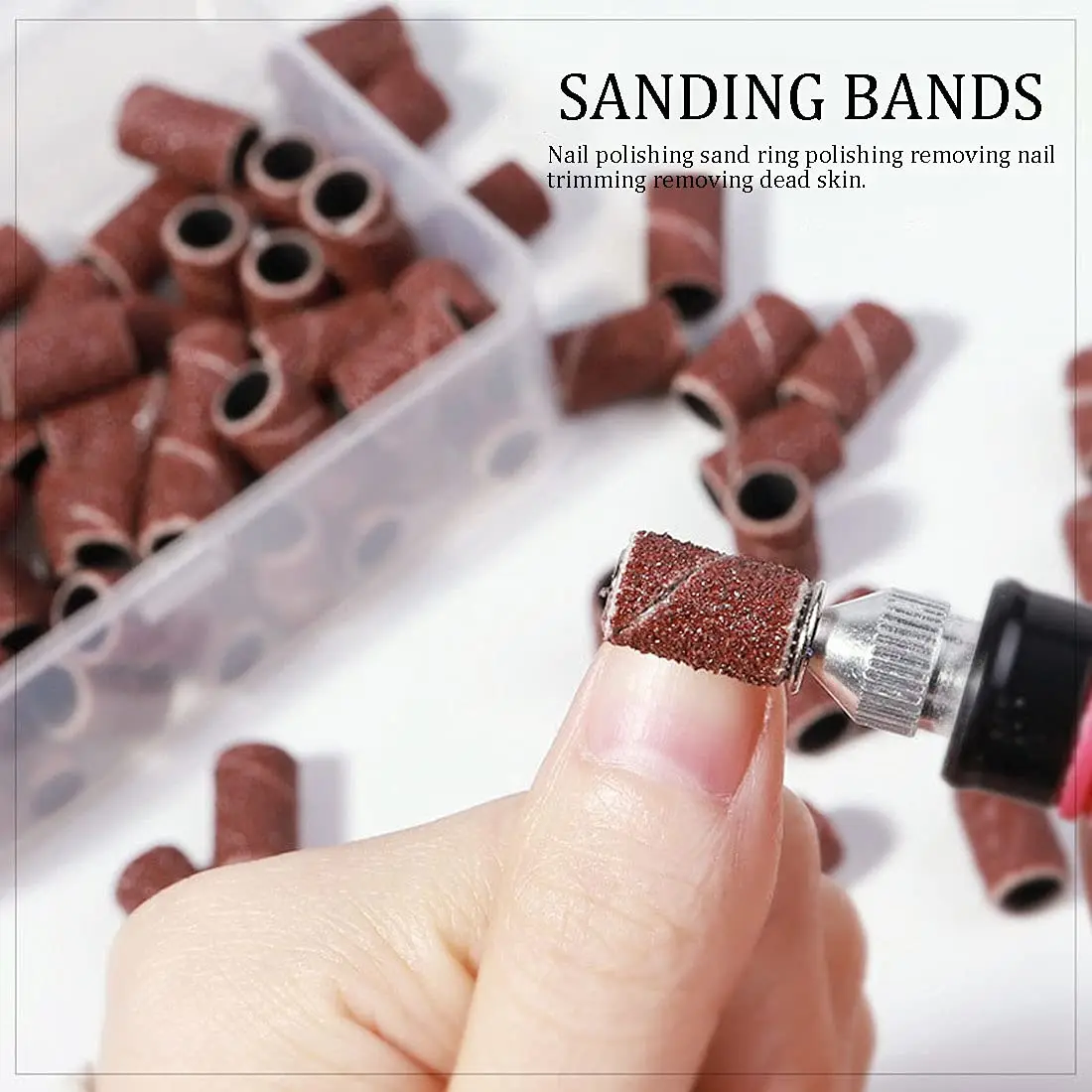 210pcs/Box Sanding Cap Bands for Electric Manicure Machine 180#/120#/80# Grit Nail Drill Grinding Bit Files Pedicure Tool Set
