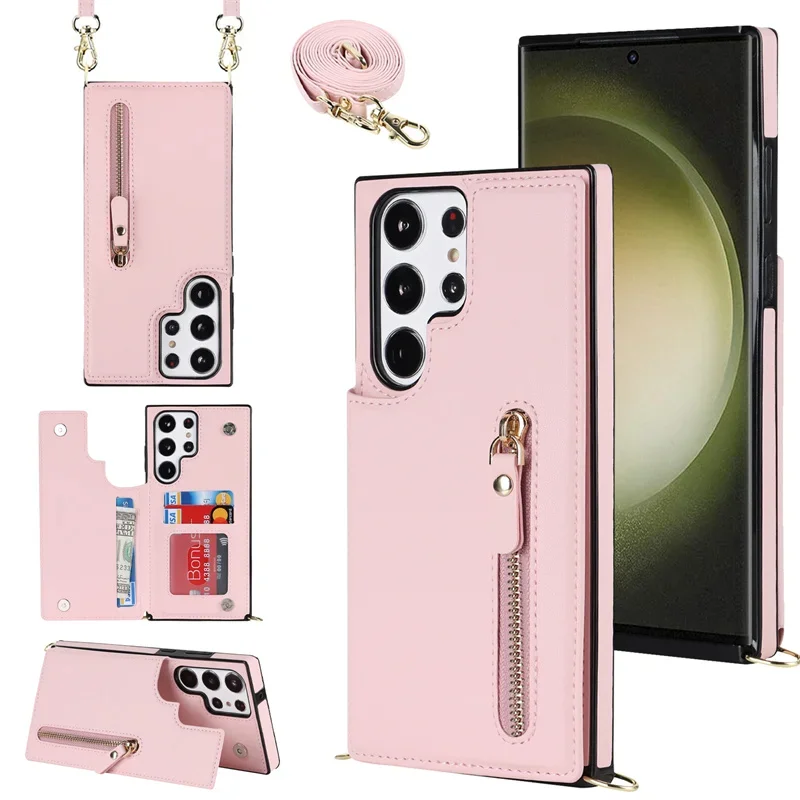 Crossbody Zipper Wallet with Card Holder Phone Case in Leather