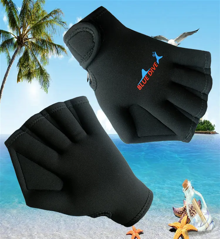 Swimming Gloves 1 Pair Adjustable Neoprene Webbed Swimming Gloves Aquatic Fit SwimPaddles Snorkeling Diving Hand Web Half Finger