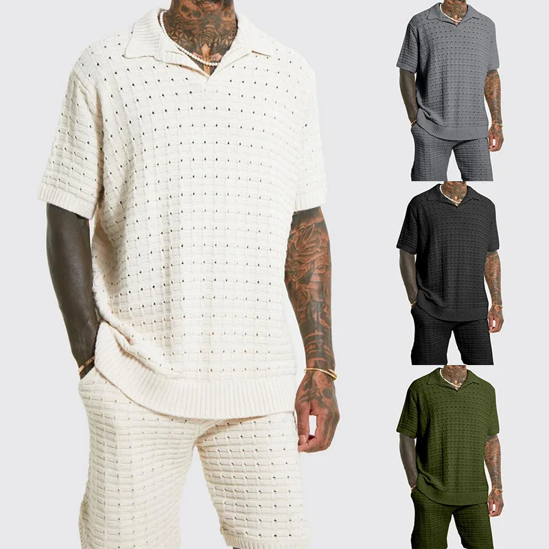 

Summer Men's Suits Sports and Leisure Daily Loose Fitting Trend Short Sleeved Polo Neck Shorts Set for Men