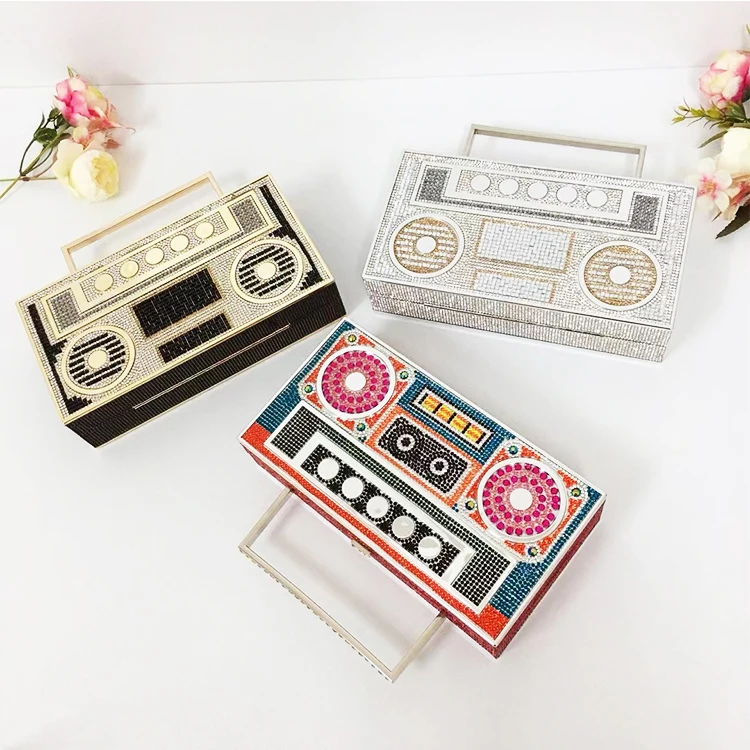 Diamond Radio Shape Party Evening Clutch Bag for Wedding Luxury Metal Handle Designer Purse and Handbags Chic Chain Shoulder Bag 2
