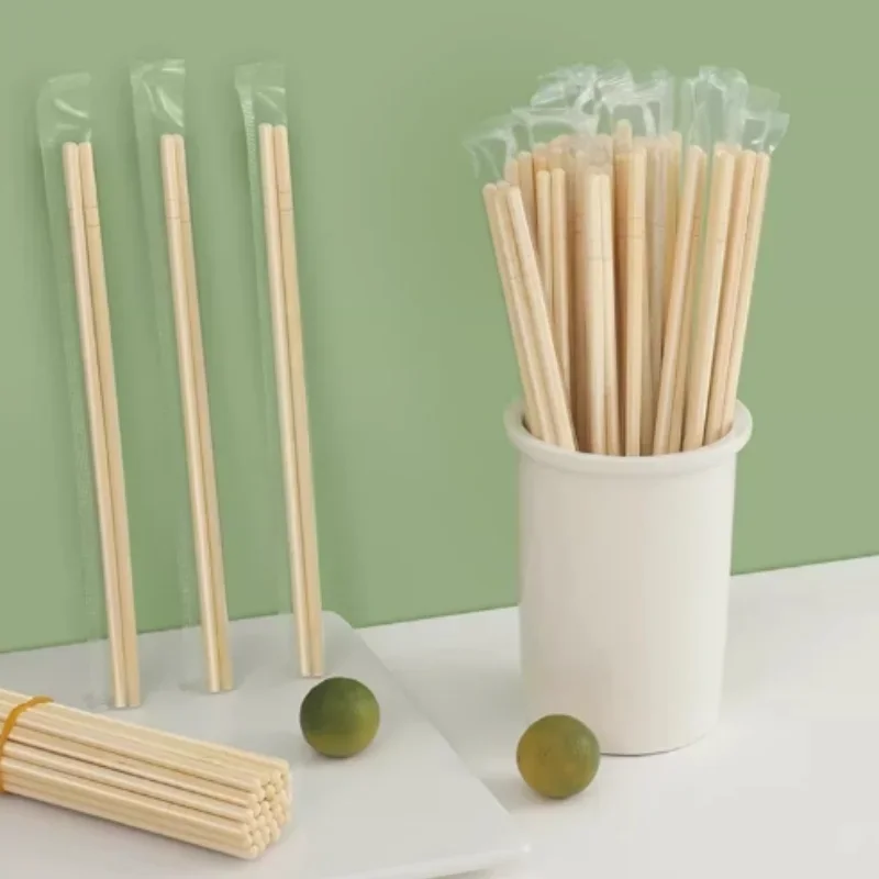 100/200/300Pcs Disposable Bamboo Chopsticks Individually Wrapped Food Grade No Lacquer No Wax Natural Cutlery for Commercial Use