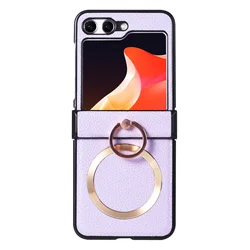 Elegant Diamond Ring Bracket Case with Magnetic Stand and Textured Finish for Zflip - 7FE (PURPLE)