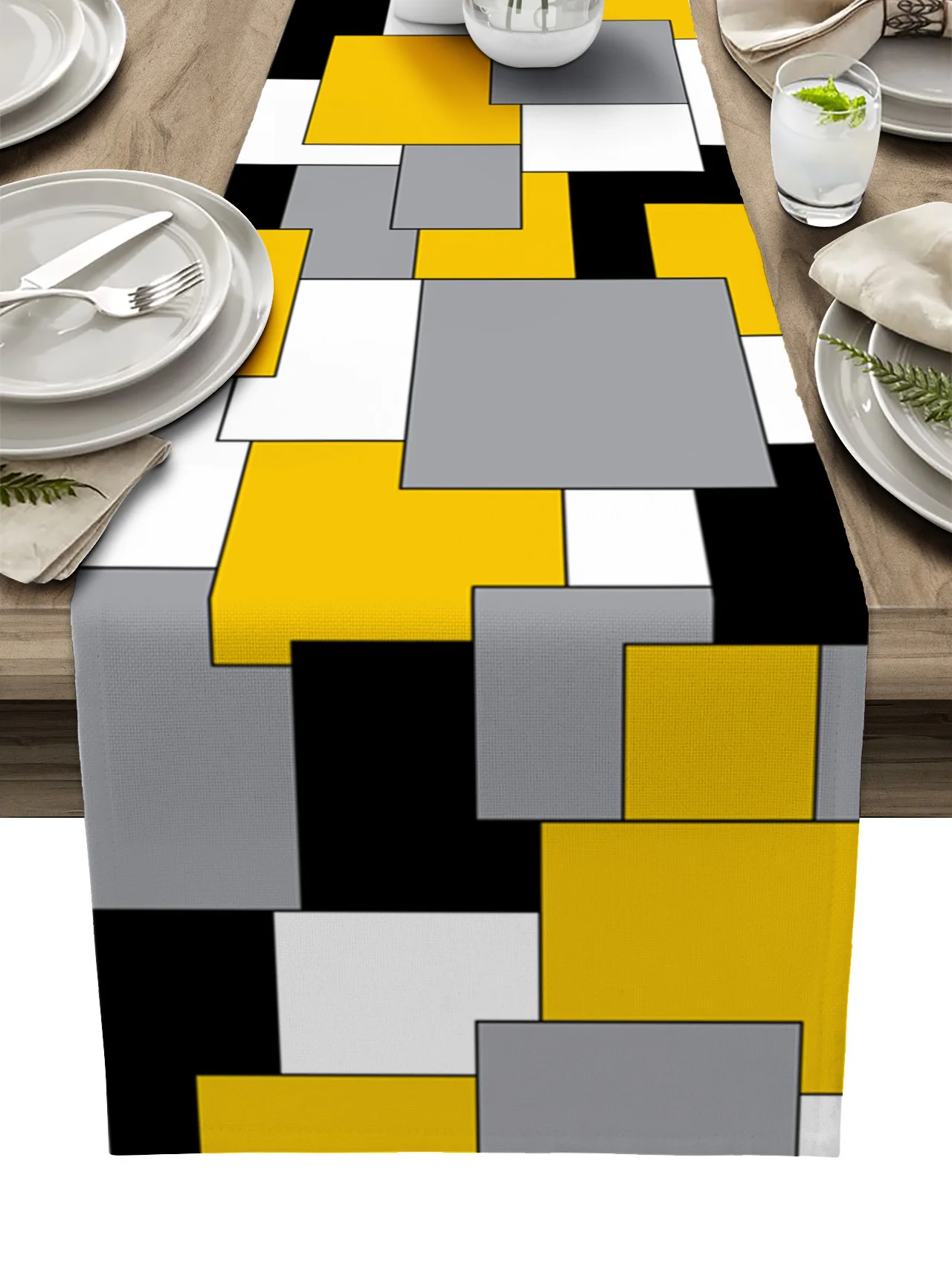 Yellow Mosaic Color Abstract Art Table Runner Luxury Wedding Decoration Cover Christmas Tablecloth |