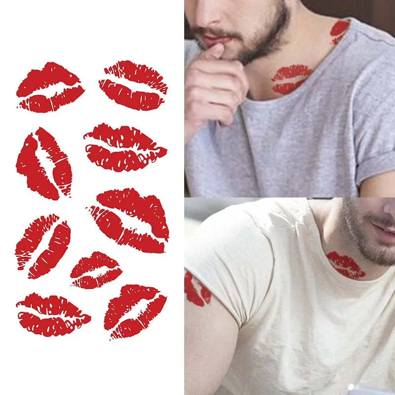 Lip Print Red Lips Waterproof Temporary Tattoo for Neck and Arm