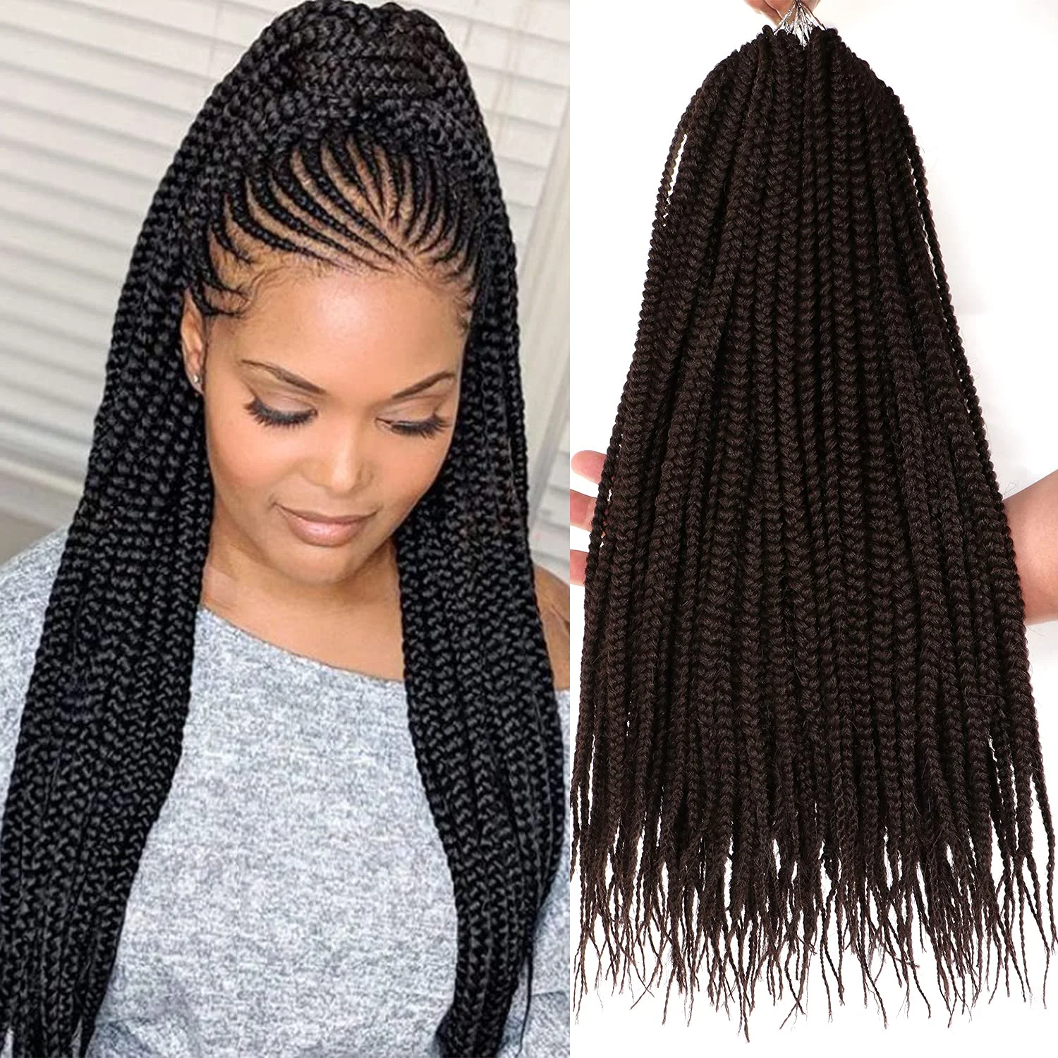 

Synthetic Box Braids Crochet Hair Braiding Pre-looped 3X Crotchet Box Braid Hair 14/18 Inch 22 Strands/Pack