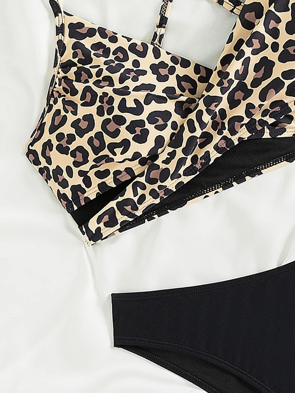 Bikini Set Women Swimwear Summer Leopard Patchwork High Waist Bikini
