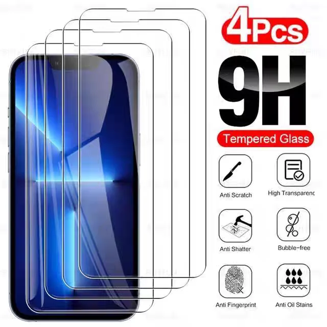 4Pcs For iPhone 17 Air Glass iPhone 17 16 15 14 13 12 11Pro Max Tempered Glass Transparent Clear 9H Protective Screen Protector