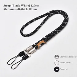 Camera Neck and Shoulder Strap with Quick Release - Round Rope Design (Black White)