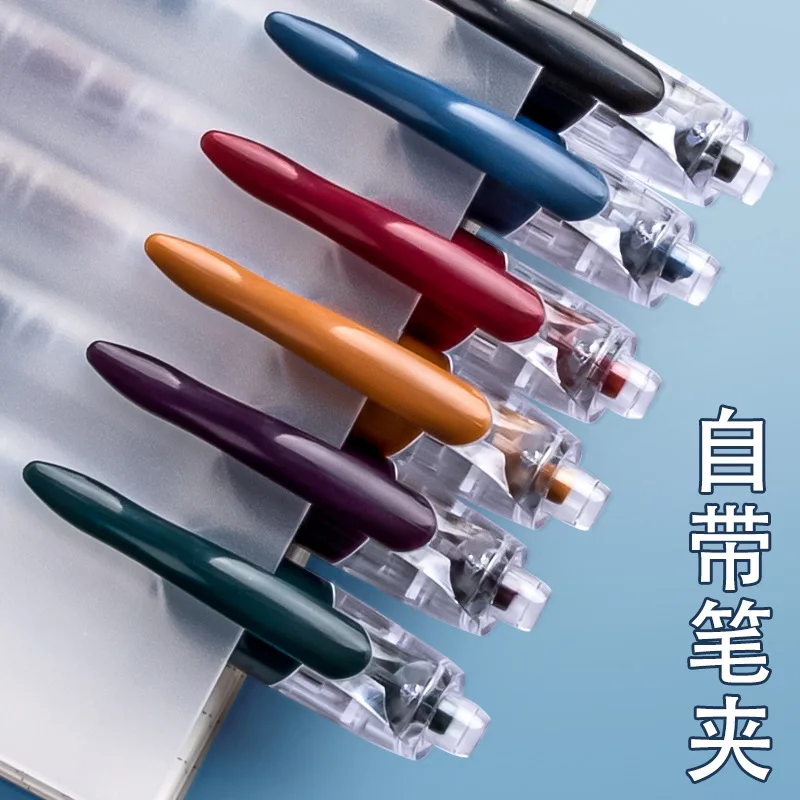 6PCS boxed retro color neutral pen students use a push-type color pen to make notes and a special simple color pen