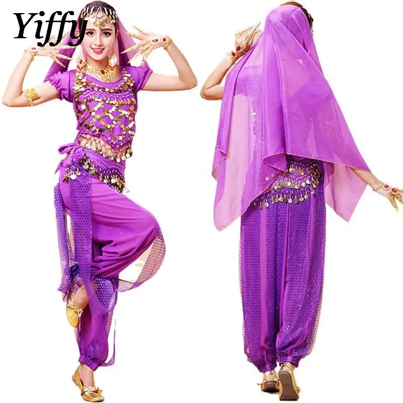 

3PCS Sequins Belly Dance Costume Set Women Indian Dance Bollywood Cosplay Jasmine Princess Clothing Dance Practice Training Suit