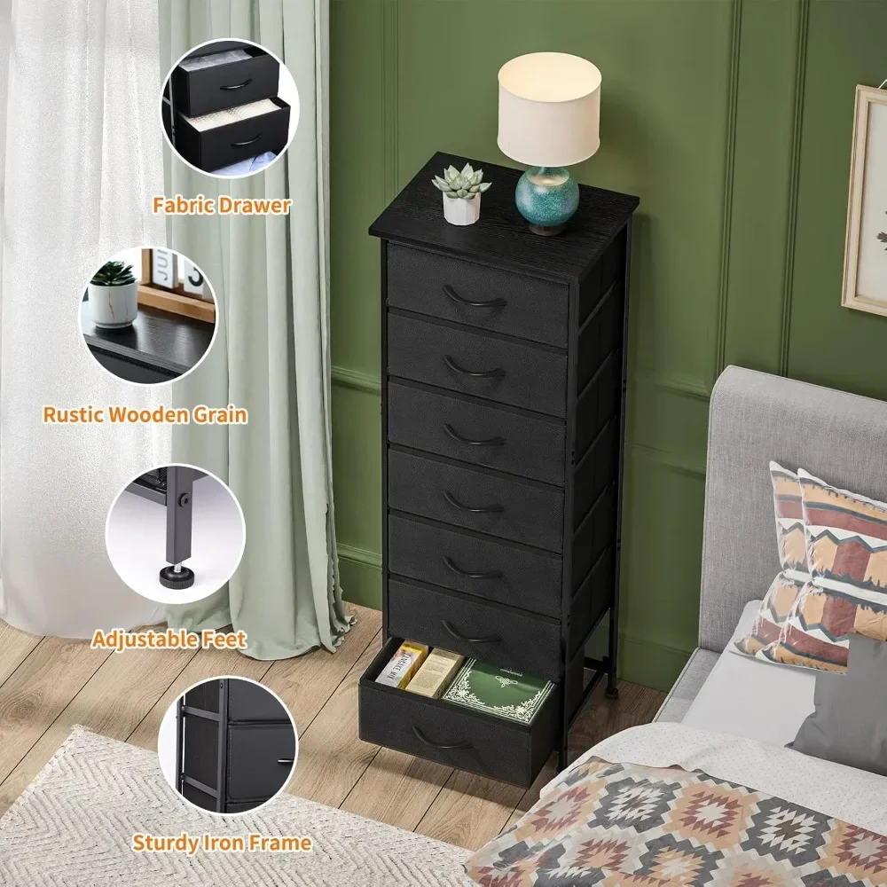 Black Tall Dresser for Bedroom, Storage Dresser Organizer with 7 Fabric Drawers, Nightstand Furniture in Closet 3