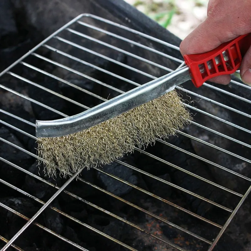 Knife-Shaped Copper Steel Wire Brush Grill Cleaner BBQ Grill Steel Wire Brush Cleaning Tools Picnics Barbecue Derusting tools