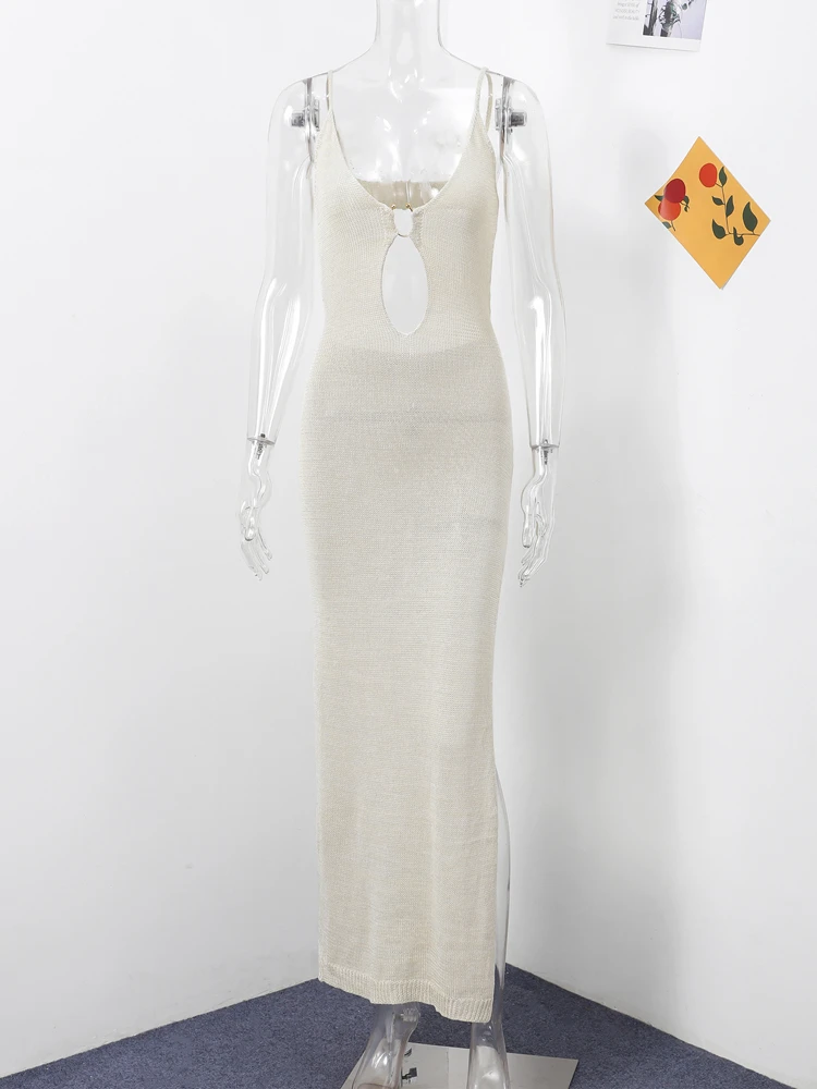 CUPSHE Maxi V Neck Twisted Sleeveless Cutout Self Tie Long Summer Formal Dress