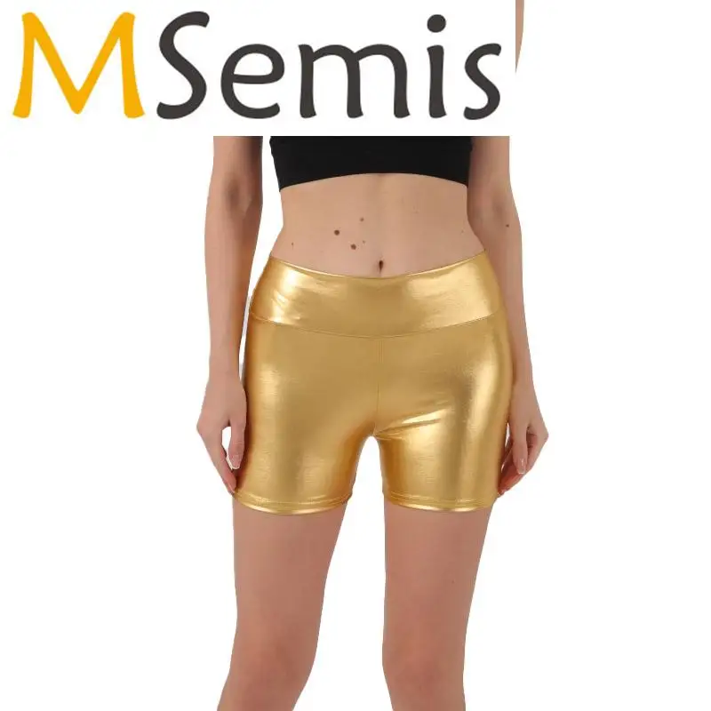 

Womens Metallic Shiny Hot Pants for Pole Dancing Nightclub Disco Rave Party Shorts Stage Performance Cheerleading Dance Shorts