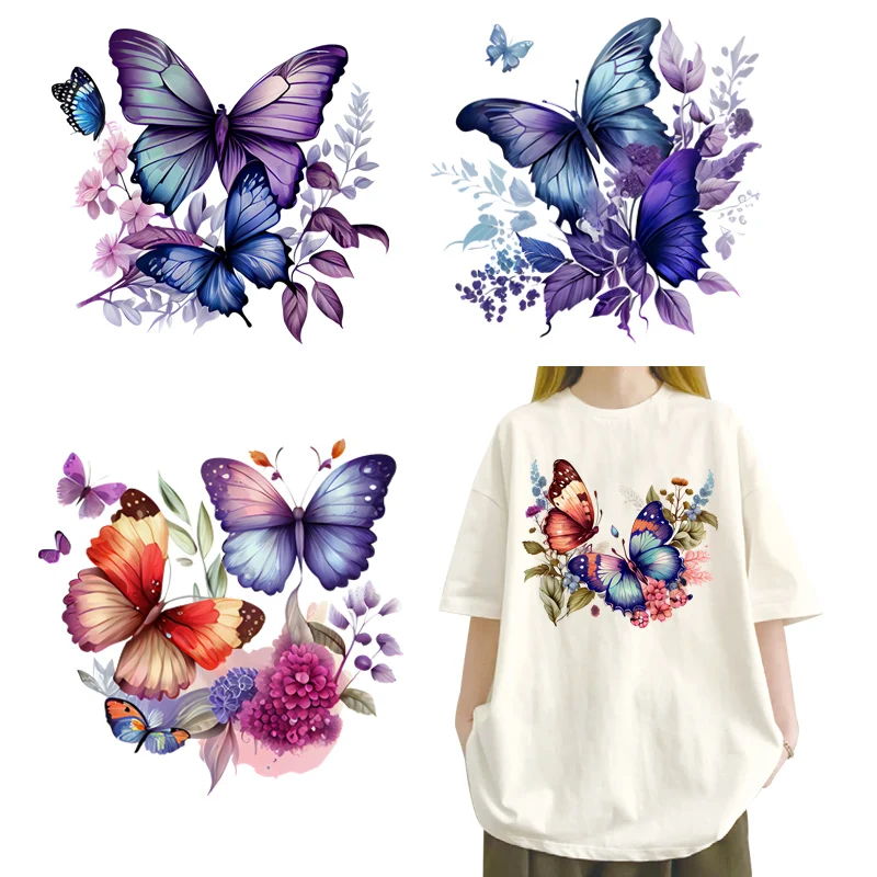 

Fashion cartoon butterfly flower watercolor DTF style t-shirt hot painting pattern clip art flower Heat Transfer Printing