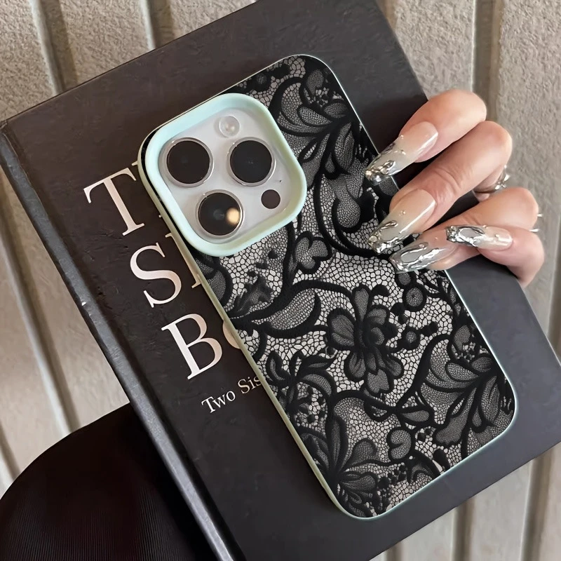 Elegant Lace Pattern Lychee Texture Silicone Phone Case