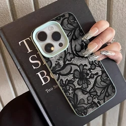 Elegant Lace Pattern Lychee Texture Silicone Phone Case for iPhone 15 Plus (Green - LYF1028001)