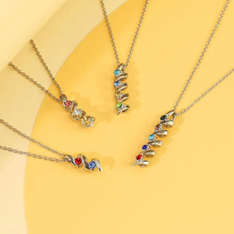 Custom Names Necklaces for Women Personalized Birthstones Spiral Shape Pendant Family Lettering Jewelry Mom's Gifts Dropshipping