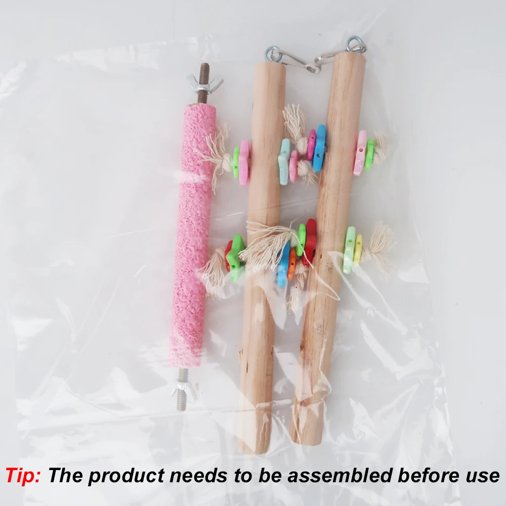 Colorful Solid Wood Bird Swing Toy with Frosted Rod Perch & Claw Care Chew Toy for Pet Bird Parrot Decorative Cage Accessory 1pc