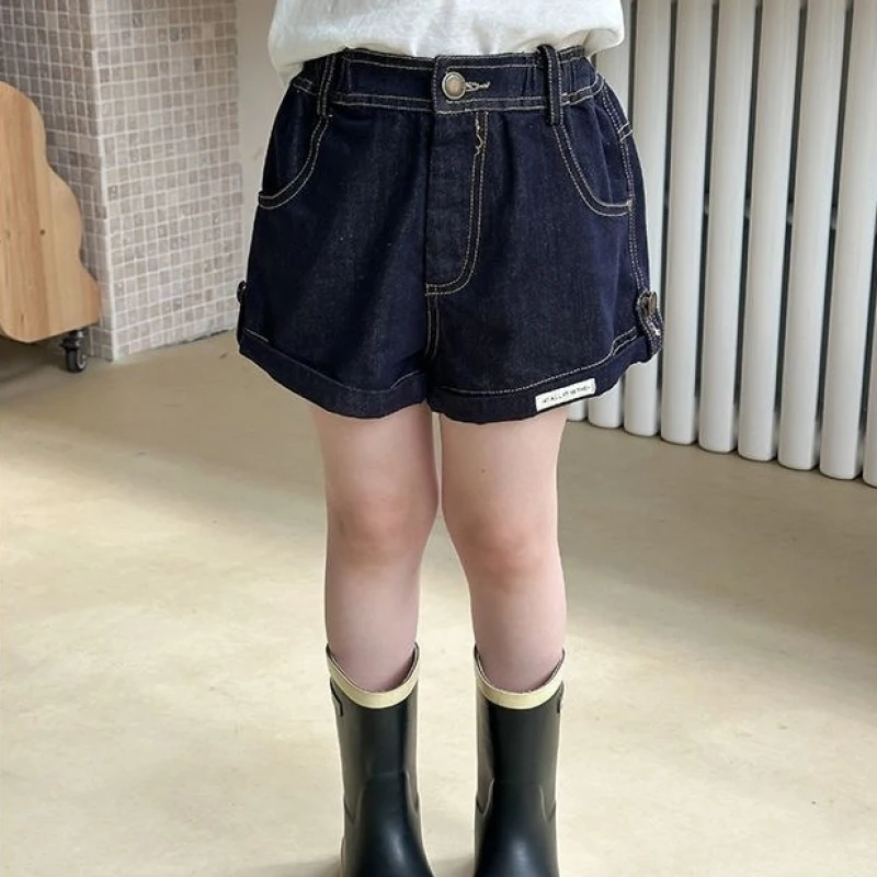  여아 데님 반바지 여름 한국 스타일 루즈핏 캐주얼 청바지 귀여운 패치 롤업 밑단 반바지
