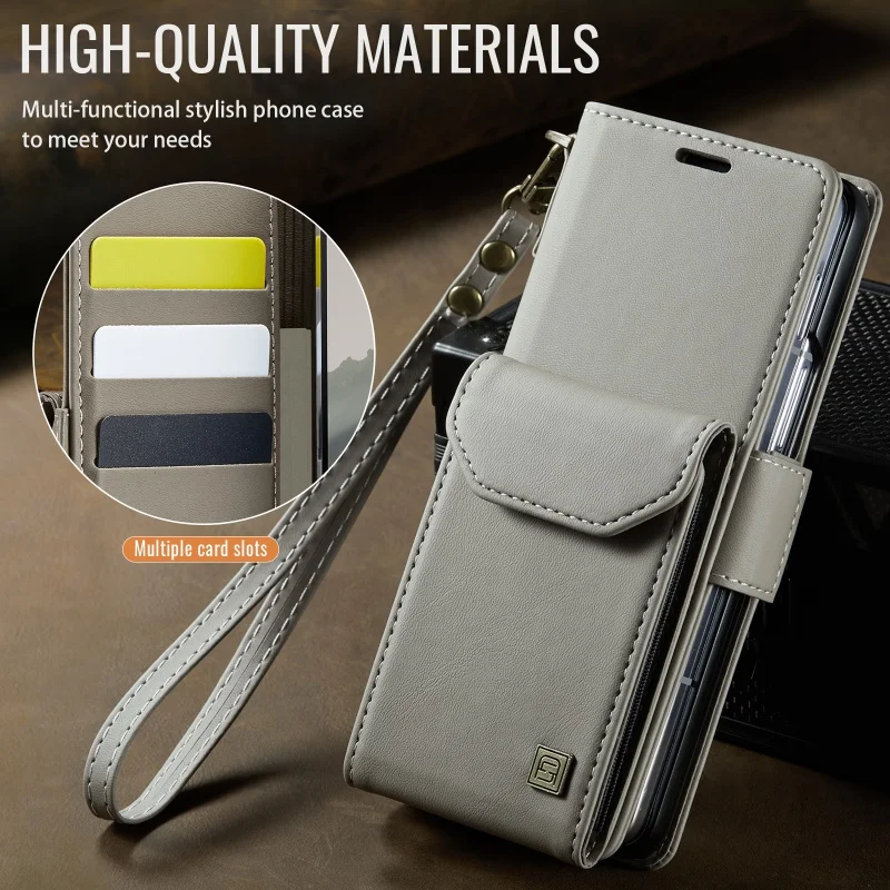 Vintage Leather Wallet Phone Case with Wrist Strap and Card Holder