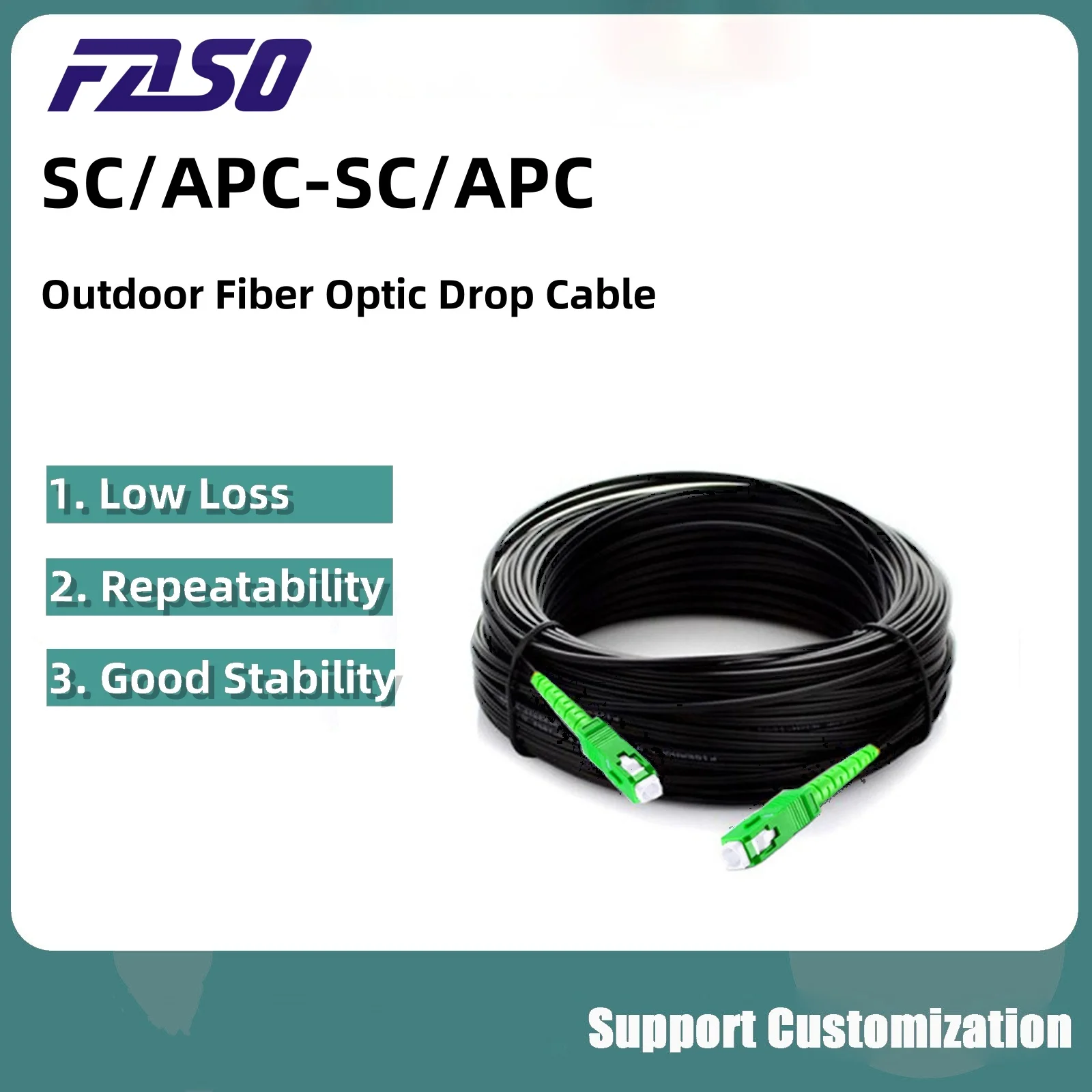 Fiber Optic Wire APC SC to APC SC Optical Single-mode 1-core Outdoor Extension Cable Simplex Patch Cord 20M/30M/50M