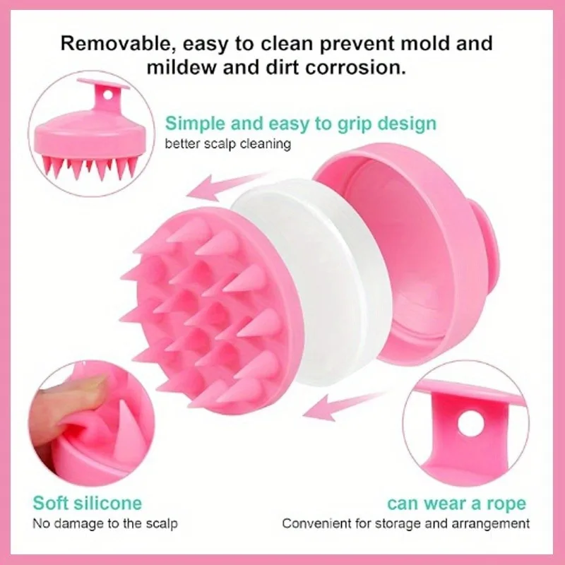 Massaggiatore e spazzola per shampoo e massaggiatore per cuoio capelluto in silicone 2 in 1 - Stimolatore indolore per la crescita dei capelli per doccia, strumento spa per la testa delicata - immagine 5