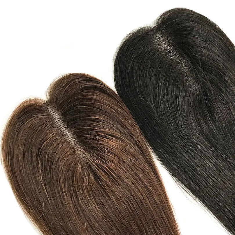 8x11cm Lace Women Topper 10inch Straight Human Hair Topper Piece with 3 Clips Natural Color Brown Color 3