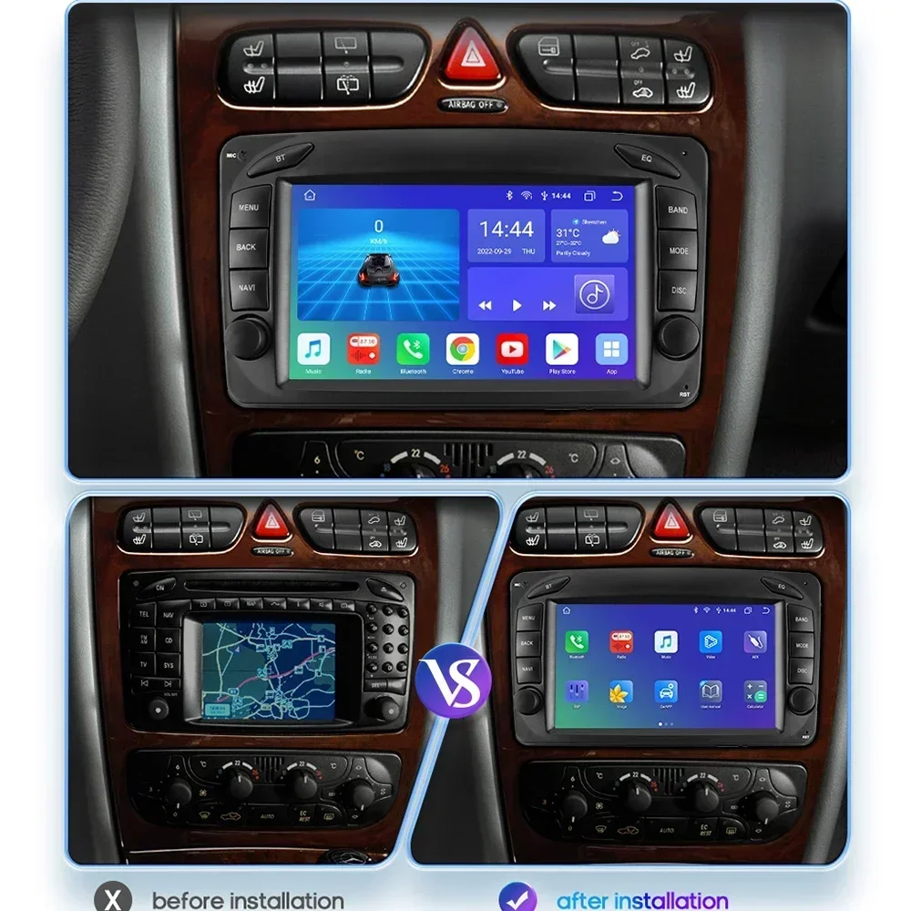 Radio con GPS para coche, reproductor Multimedia estéreo con Android, 2 Din, Navi, RDS, DSP, Carplay, para Mercedes Benz CLK W209 W203 W463 W208